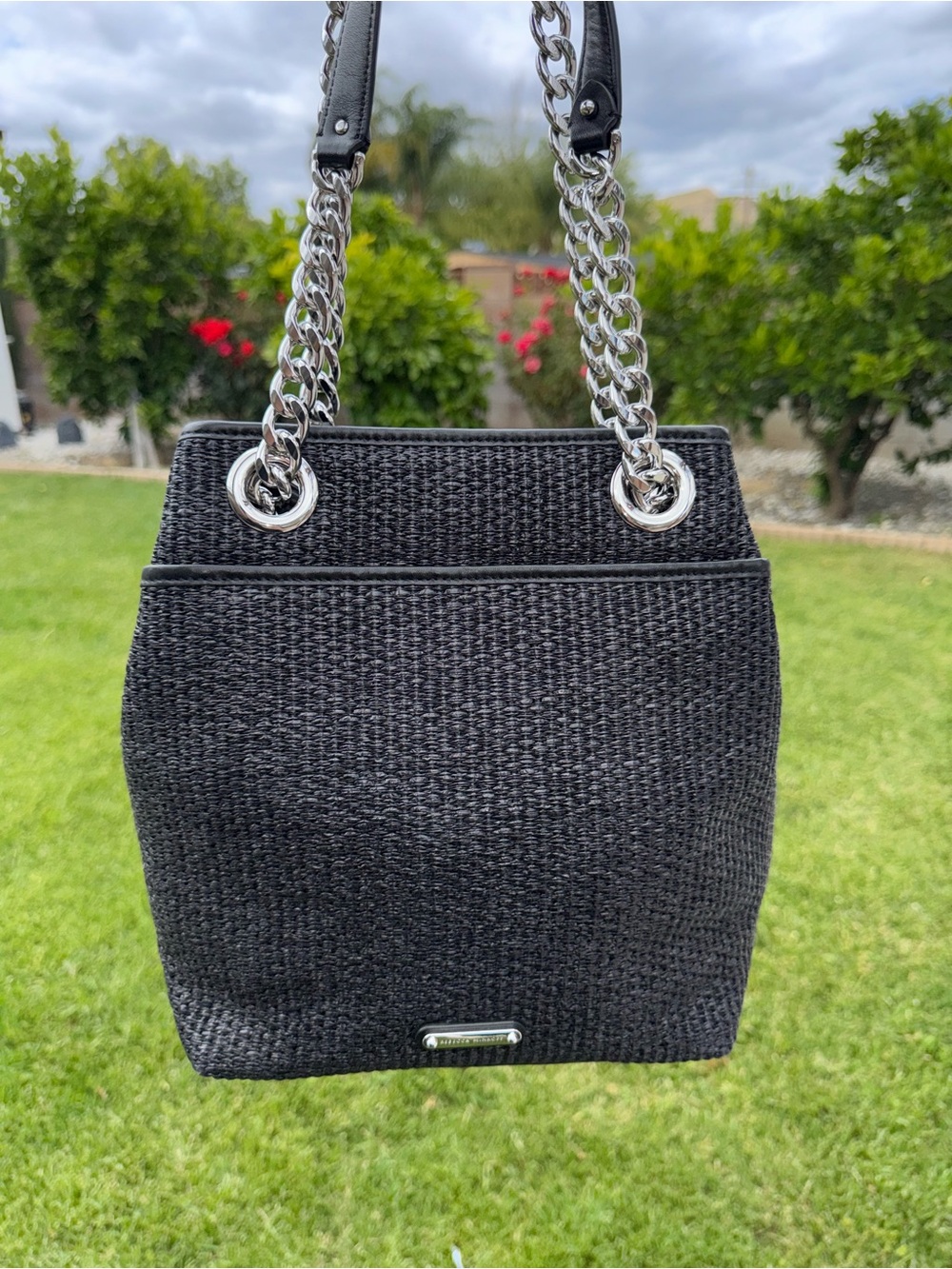 NWT Rebecca Minkoff Edie Large Black Woven Straw Bucket Shoulder Bag Purse New - Picture 9 of 17